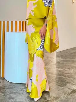Yeezzi Women Vintage Elegant Flower Printed Batwing Sleeves Blouses & High Waisted Party Evening A-Line Skirts Sold Separately