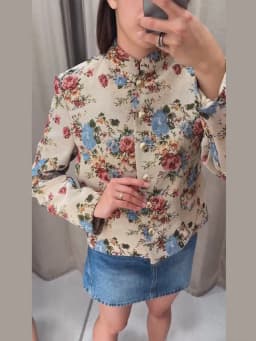 Vintage Floral Printed Jacket Mandarin Collar Long Sleeve Single Breasted Cropped Straight Coats Women Autumn Outfit Streetwear