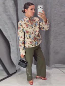 Vintage Floral Printed Jacket Mandarin Collar Long Sleeve Single Breasted Cropped Straight Coats Women Autumn Outfit Streetwear