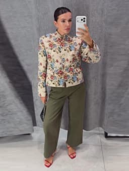 Vintage Floral Printed Jacket Mandarin Collar Long Sleeve Single Breasted Cropped Straight Coats Women Autumn Outfit Streetwear
