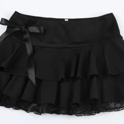 Goth Y2K Black Lace Trim Bow A Line Mini Skirt Women Korean Streetwear