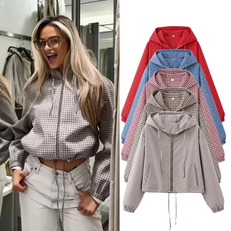 Jackets & Coats Women's Autumn 2026 New Plaid Hooded Fashion Loose Elegant Young Women Jacket Chic Autumn Holiday Street Jackets
