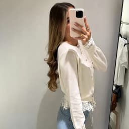 Retro Women Lace Spliced Knit Cardigan Drawstring Waist Cinch Design Button‑front Long Sleeve Soft Knitwear Casual Office Blouse