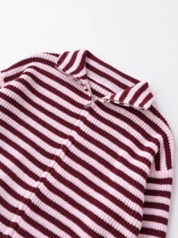 Spring New Arrivals Women's Loose and Lazy Style Sweater Cardigan Flared Lapel Long Sleeve Double Chain Stripe Knit Coat