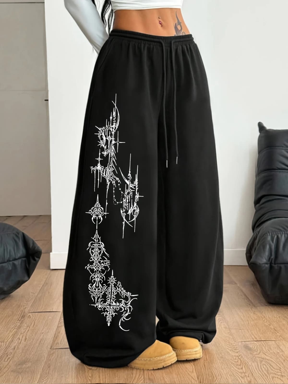Women's Street Style Casual Sweatpants with Punk Style Patterns New Arrivals for Spring Fleece Loose Fit Streetwear Oversized