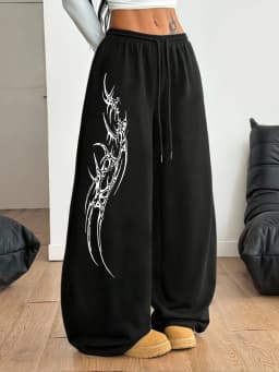 Women's Street Style Casual Sweatpants with Punk Style Patterns New Arrivals for Spring Fleece Loose Fit Streetwear Oversized