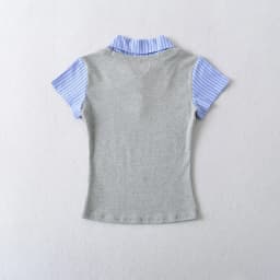 Preppy False 2 Pieces Lapel Striped Spliced Knitted Short Sleeve Tee Girl Slim Fit T-shirt Patchwork Pullover Crop Top