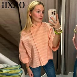 HXAO Striped Loose Shirt Women's Shirt Summer 2026 Elegant Asymmetric Button Mid Sleeve Tops For Woman Casual High Street Blouse