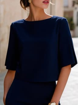 Women's Short Sleeve Split Sleeve Blouse Round Neck Top Elegant Office Wear Casual Summer Fashion Shirt