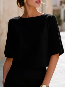 Women's Short Sleeve Split Sleeve Blouse Round Neck Top Elegant Office Wear Casual Summer Fashion Shirt