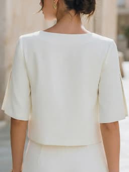 Women's Short Sleeve Split Sleeve Blouse Round Neck Top Elegant Office Wear Casual Summer Fashion Shirt