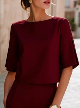 Women's Short Sleeve Split Sleeve Blouse Round Neck Top Elegant Office Wear Casual Summer Fashion Shirt