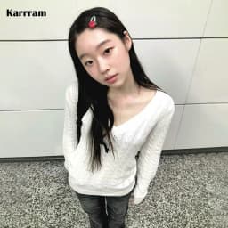 Karrram Japanese Y2k V-neck White Sweater Vintage Harajuku Knit Slim Pullover Korean Style Fall Winter Knitwear 2000s Aesthetics