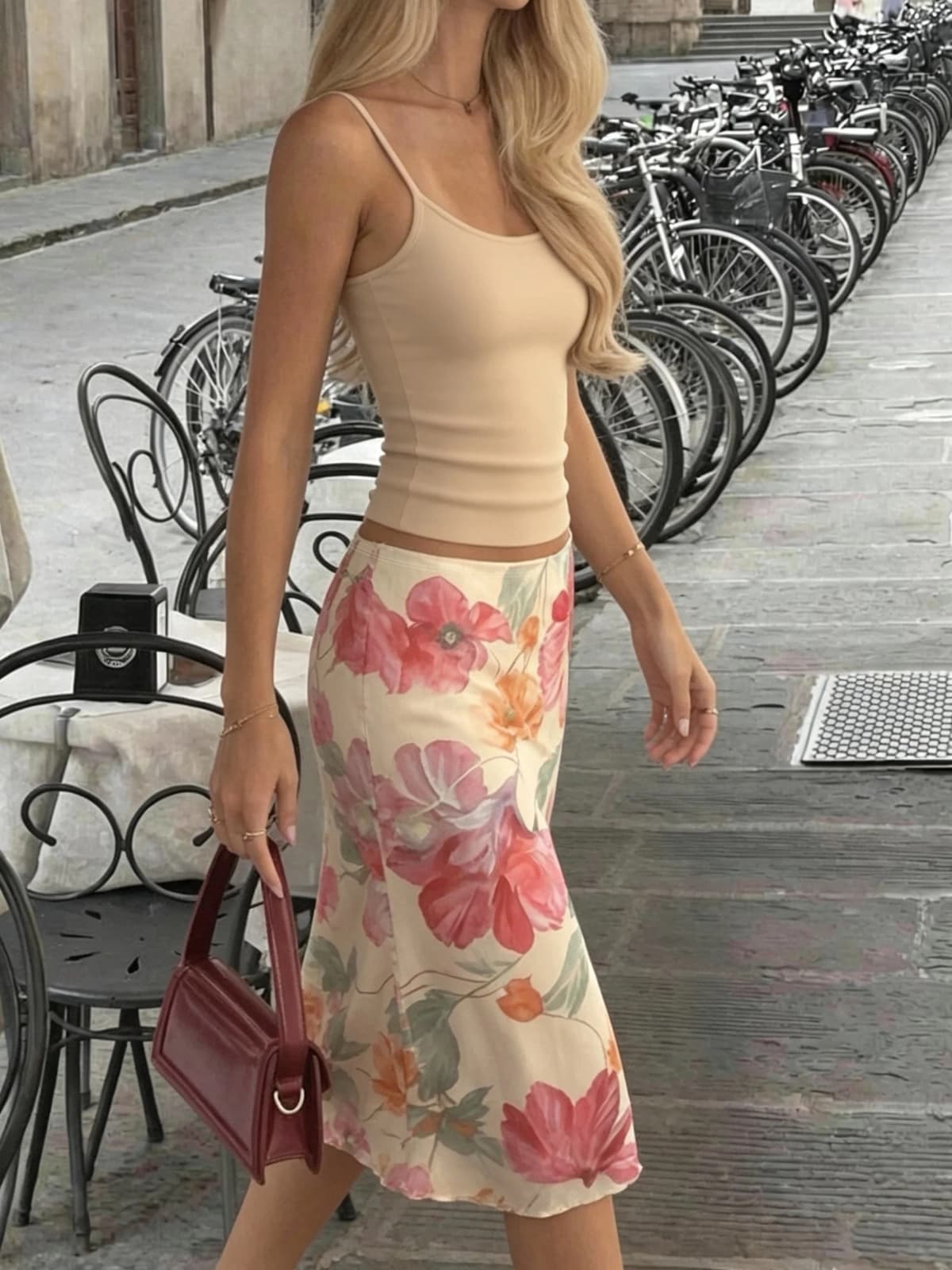 Elegant Directional Women's Spring and Summer Vacation-Style New Floral Print High-Waisted Mini Skirt