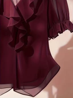 Plus Size Women's Solid Color Ruffle Collar Short Puff Sleeve Fashionable Blouse Ruffle Blouse Chiffon Blouses For Women
