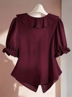 Plus Size Women's Solid Color Ruffle Collar Short Puff Sleeve Fashionable Blouse Ruffle Blouse Chiffon Blouses For Women