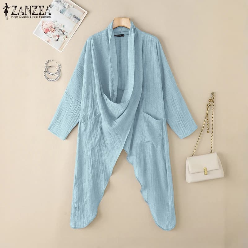 ZANZEA 2025 Fashion Blouses Autumn Women Tops Vintage Long Shirts Casual Solid Cowl Neck Long Sleeve Asymmetrical Party Blusas