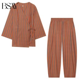 BSAY New Fashion Women Striped Matching Set V Neck Wrap Side Tie Three Quarter Sleeve Top Elastic Waist Harem Pants Daily Outfit