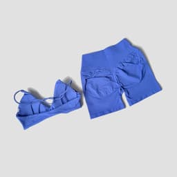 WAREBALL 2 Pcs Gym Set Women Vision Twist Front Bra V Neck Cross Waist Quick Dry Shorts Suit Pilates Workout Running Fitness Set