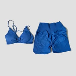 WAREBALL 2 Pcs Gym Set Women Vision Twist Front Bra V Neck Cross Waist Quick Dry Shorts Suit Pilates Workout Running Fitness Set
