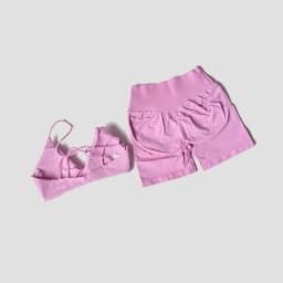 WAREBALL 2 Pcs Gym Set Women Vision Twist Front Bra V Neck Cross Waist Quick Dry Shorts Suit Pilates Workout Running Fitness Set