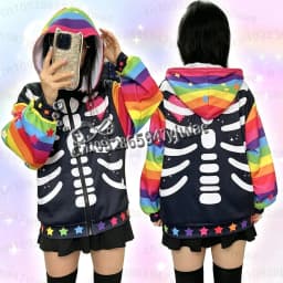 26 Women Winter Halloween Harajuku Japanese Gothic Hip Hop Yami Kawaii Y2k Skull Print Girls Women Zip Hoodies Women Sweatshirt