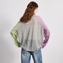 TOYOUTH Women Airy Slub Linen Knit Top 2026 Spring New Crew Neck Loose Asymmetric Color-Block Blouse