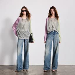 TOYOUTH Women Airy Slub Linen Knit Top 2026 Spring New Crew Neck Loose Asymmetric Color-Block Blouse
