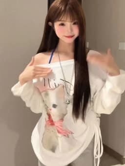 Cute Cat White Oversize Long Sleeve T Shirt Women Casual Off Shoulder Tops Spring Fall Basic Tees Korean Gentle Female