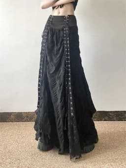 Y2k Vintage Temperament Lace Mesh Pleated Women Skirt High Waist Gothic Bow Slim Bandage A-line Long Skirts Chic Harajuku Faldas