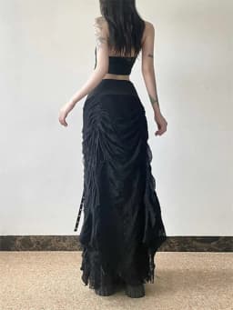 Y2k Vintage Temperament Lace Mesh Pleated Women Skirt High Waist Gothic Bow Slim Bandage A-line Long Skirts Chic Harajuku Faldas
