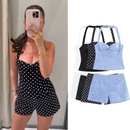Women Fashion  Polka Dot Shorts Sets Or Female Sexy Backless Halter Neck Slim Tops Lady Chic Side Zipper Casual Shorts Chic Set