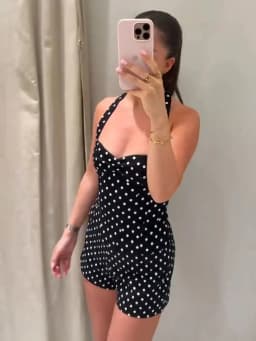 Women Fashion  Polka Dot Shorts Sets Or Female Sexy Backless Halter Neck Slim Tops Lady Chic Side Zipper Casual Shorts Chic Set