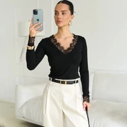 Tornova V neck Lace T shirt Top Women Sexy Navel Exposed Pullover Fashion Splice Hot Girl Club Party Top Autumn New Lady T shirt
