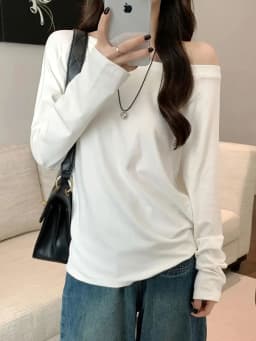 Oversize Off Shoulder Long Sleeve T Shirt Women Solid Color Casual Tops Lady Spring Autumn Basic Tees Korean Style Youth Blouses