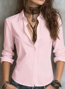 Women's Long Sleeve Lapel Hidden Placket Solid Color Professional Office Shirt
