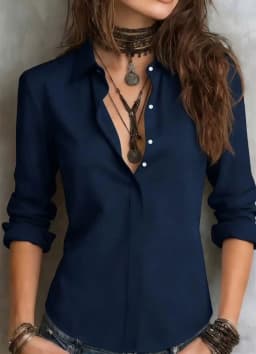Women's Long Sleeve Lapel Hidden Placket Solid Color Professional Office Shirt
