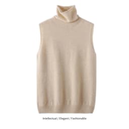 Elegant British Style 100%Wool Turtleneck Ladies Sweater Sleeveless Tank Tops 2026 Autumn Slim Soft And Warm Knitted Women Vests