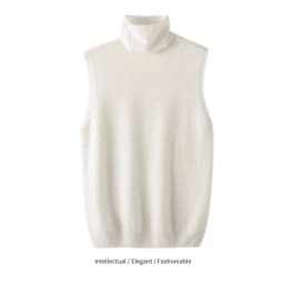 Elegant British Style 100%Wool Turtleneck Ladies Sweater Sleeveless Tank Tops 2026 Autumn Slim Soft And Warm Knitted Women Vests