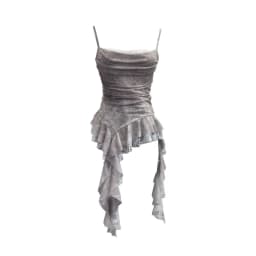 ISAROSE Summer Y2K Camisole for Women Casual Spaghetti Straps Double Layers Lace Stretch Mesh Patchwork Asymmetrical Slim Tops