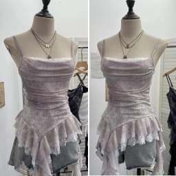 ISAROSE Summer Y2K Camisole for Women Casual Spaghetti Straps Double Layers Lace Stretch Mesh Patchwork Asymmetrical Slim Tops