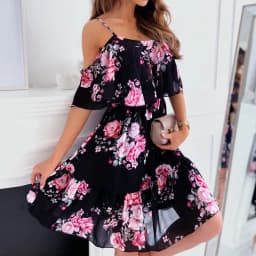Women's Summer V-Neck Sleeveless Sling Camisole Commuting Printed Chiffon Bohemian Floral Dress For Women