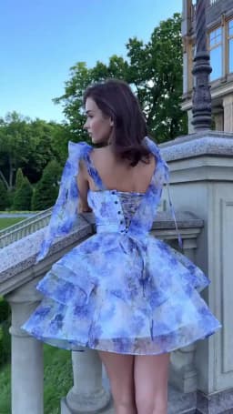 Chic Printed Mini Halter Dress A Line Mesh Lace Up Party Vestidos V Neck High Waist Club Robes Sweet Women Princess Dresses Gown