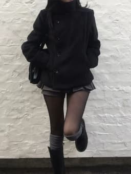 Women's Retro Slim Fit Thick Woolen Coat Korean Style High Neck Diagonal Button Design for Autumn Winter Fashion