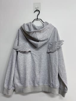 Women Fashion Grey Angel Wing Embroidered Hoodie Zipper Kawaii Pullover Sweatshirt Wing Y2K Streetwear Goth 2000s Alt Clothes