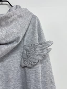Women Fashion Grey Angel Wing Embroidered Hoodie Zipper Kawaii Pullover Sweatshirt Wing Y2K Streetwear Goth 2000s Alt Clothes