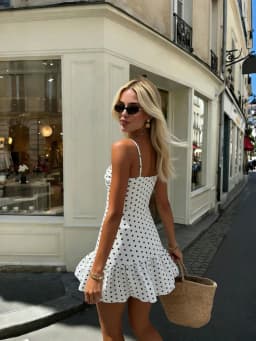 2026 Summer New Women's Polka Dot Mini Dress, Sexy Spaghetti Strap Ruffle Hem Cami Dress, Vacation Beach Party Dress