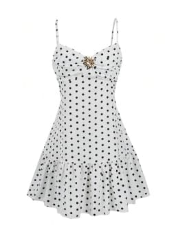 2026 Summer New Women's Polka Dot Mini Dress, Sexy Spaghetti Strap Ruffle Hem Cami Dress, Vacation Beach Party Dress