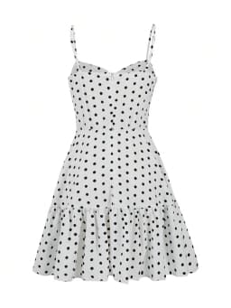 2026 Summer New Women's Polka Dot Mini Dress, Sexy Spaghetti Strap Ruffle Hem Cami Dress, Vacation Beach Party Dress