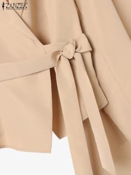 ZANZEA Women Elegant 2 Pieces Pant Sets Lightweight Long Sleeve Belted Blazer & Wide Leg Pant 2pcs Suits Office Commuting Sets